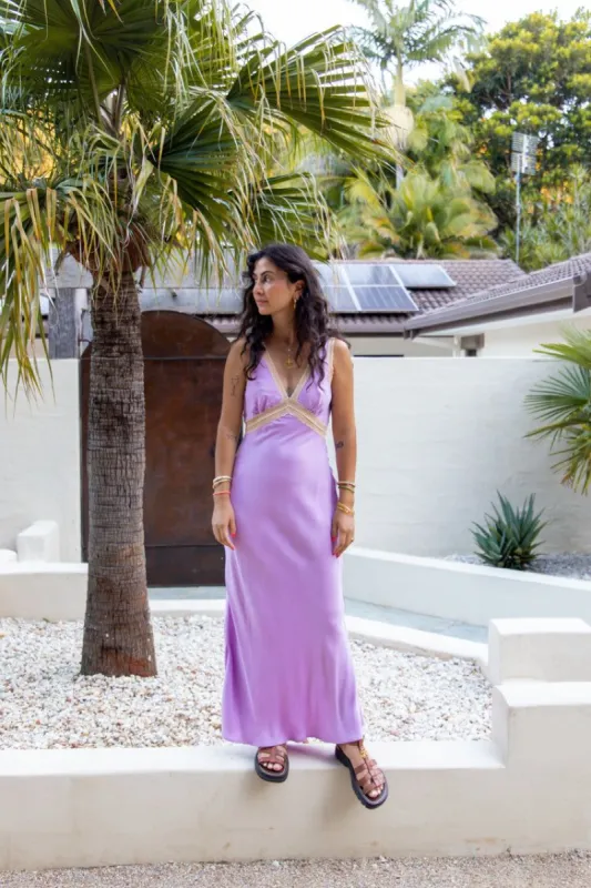 VRG GRL Meet Me On The Dance Floor Bias Cut Maxi Dress // Lilac sold by Verge Girl