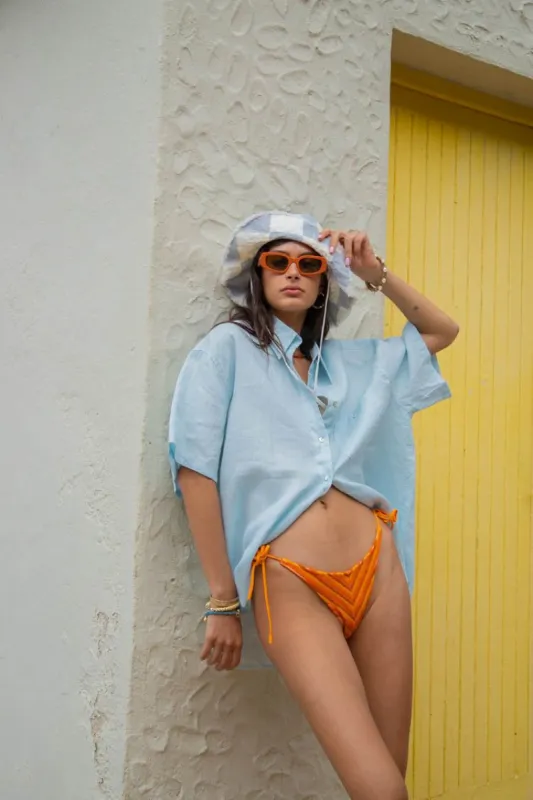 VRG GRL Capri Linen Button Front Shirt // Sky sold by Verge Girl