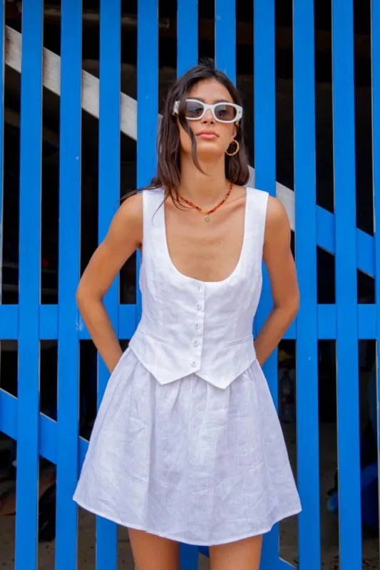 VRG GRL Ma Cherie Linen Mini Dress // White sold by Verge Girl