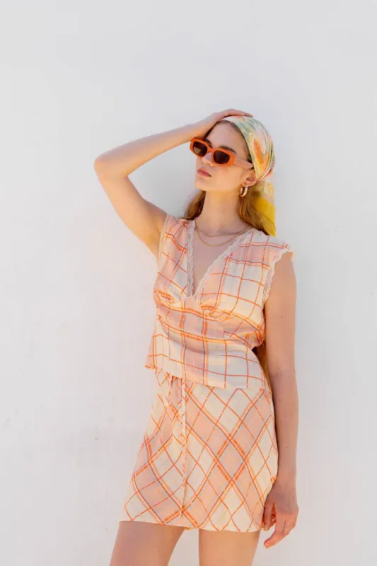 The Way To San Jose Bias Cut Mini Skirt Sorbet sold by Verge Girl