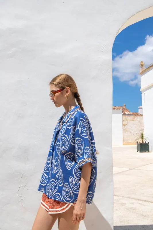 Mediterranean Beaches Linen Shirt Navy sold by Verge Girl