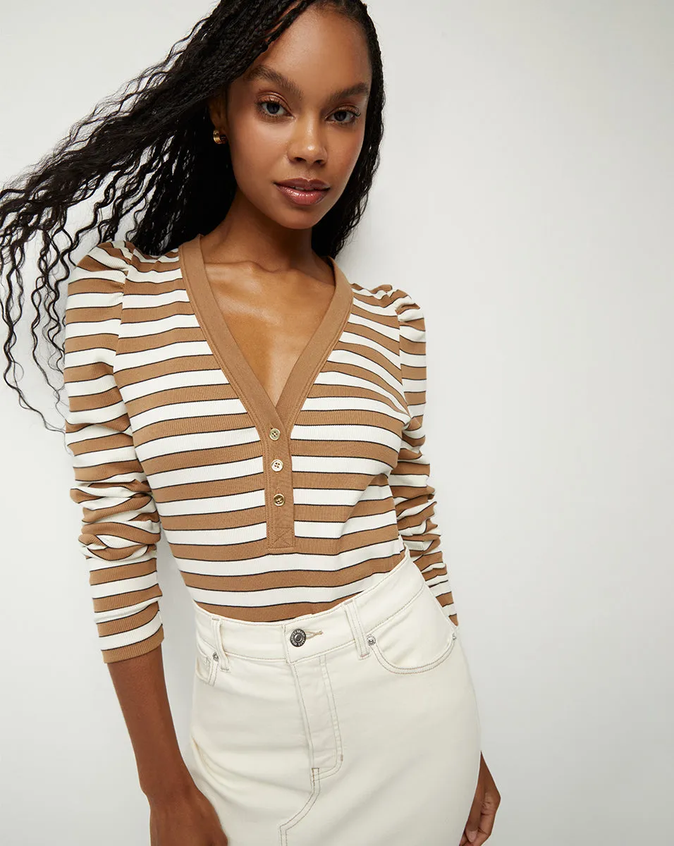 Dekalb Striped Puff-Sleeve Top sold by Veronica Beard