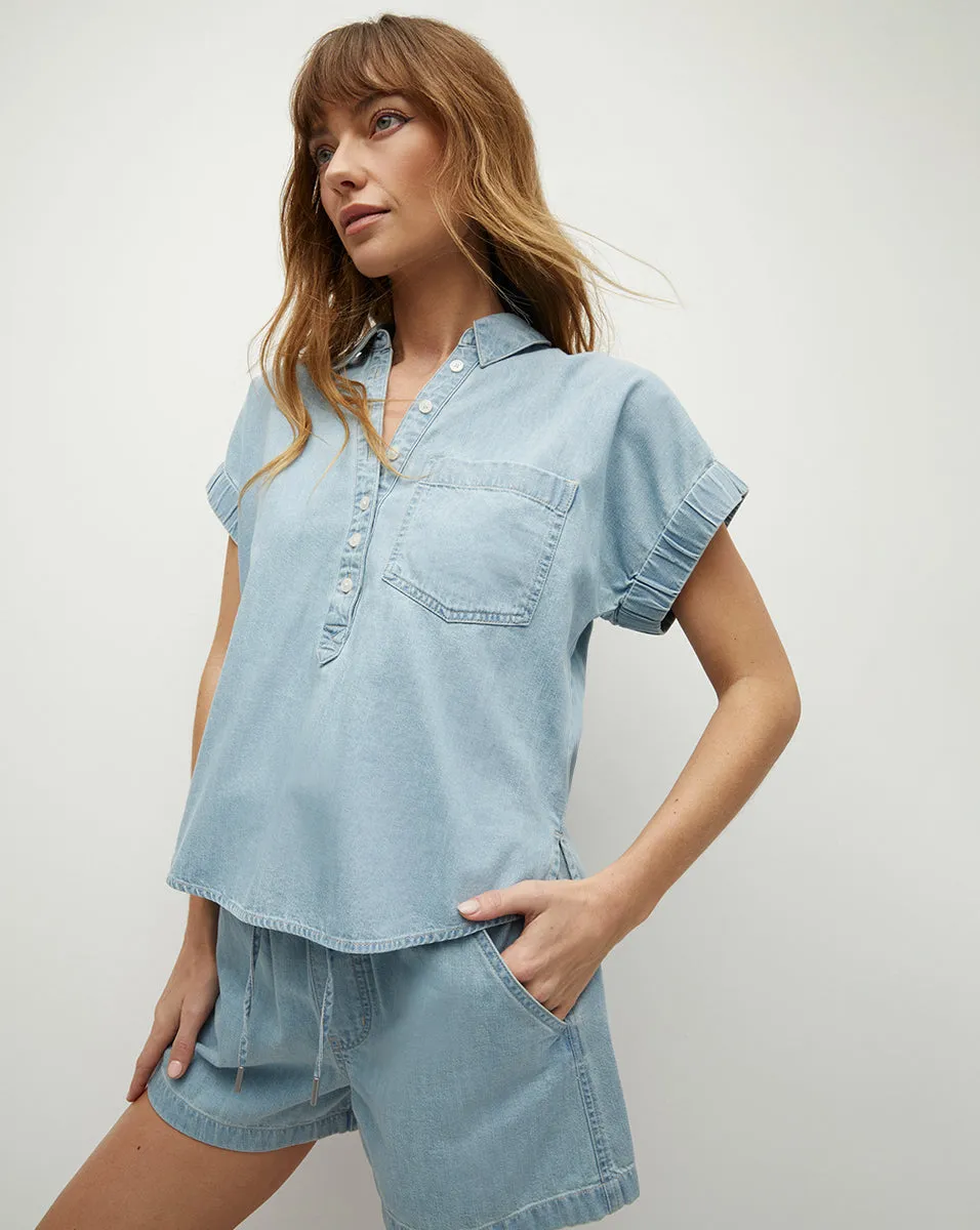 Almera Chambray Button-Down Top sold by Veronica Beard