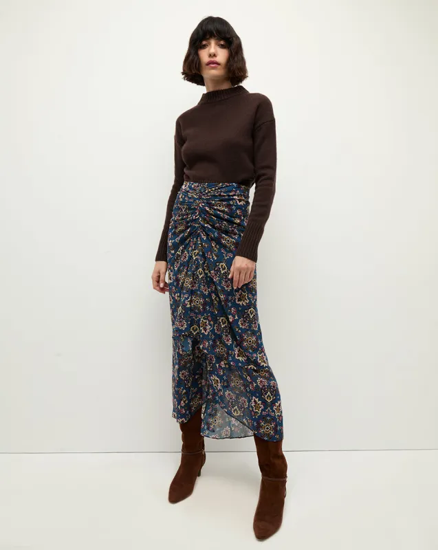 Sira Ruched Silk Skirt sold by Veronica Beard