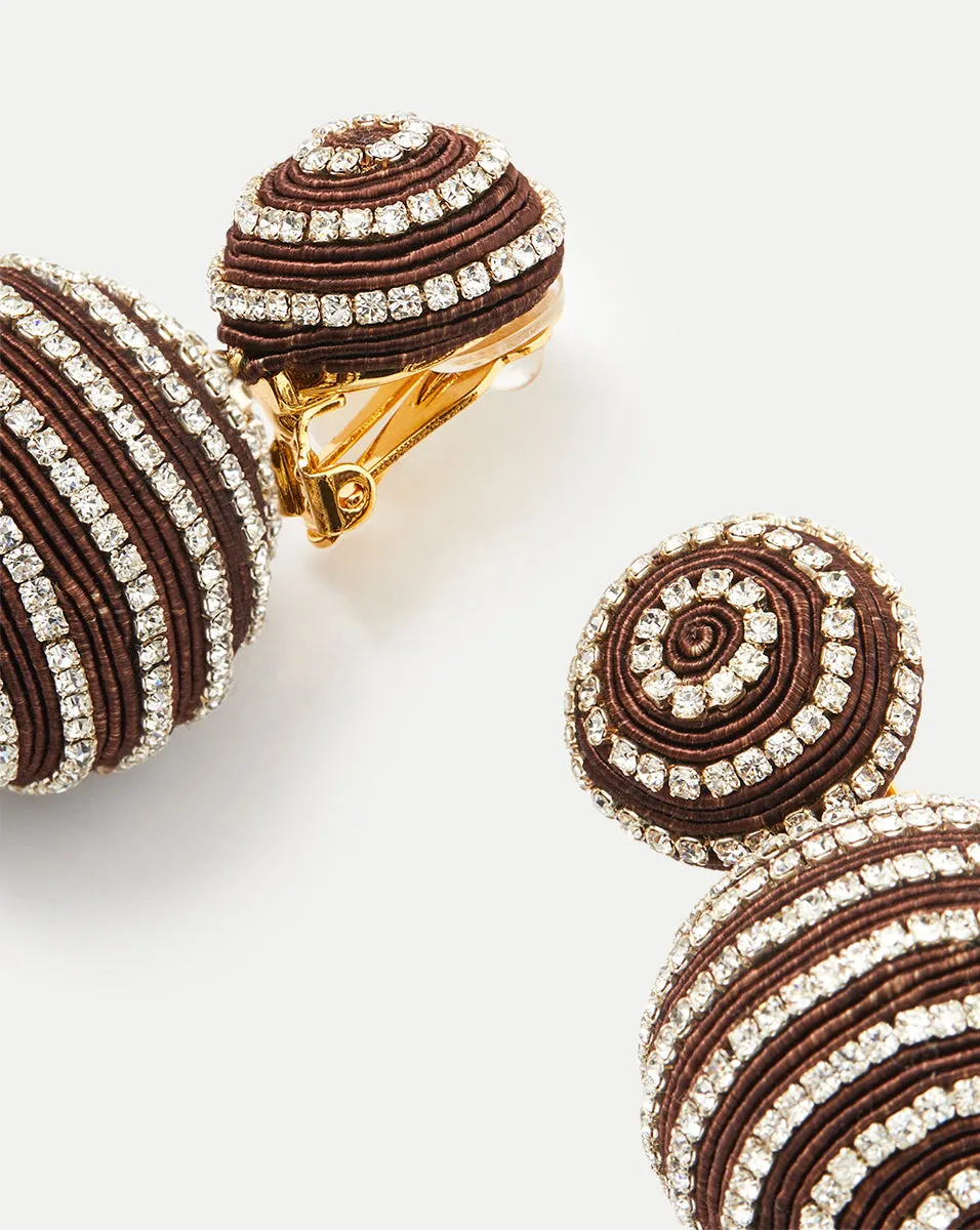 Crystal Brown Stripe Drop Earrings | Clip Backing sold by Veronica Beard