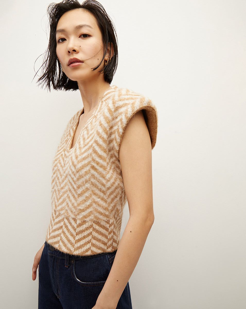 Dutton Herringbone Knit Vest sold by Veronica Beard