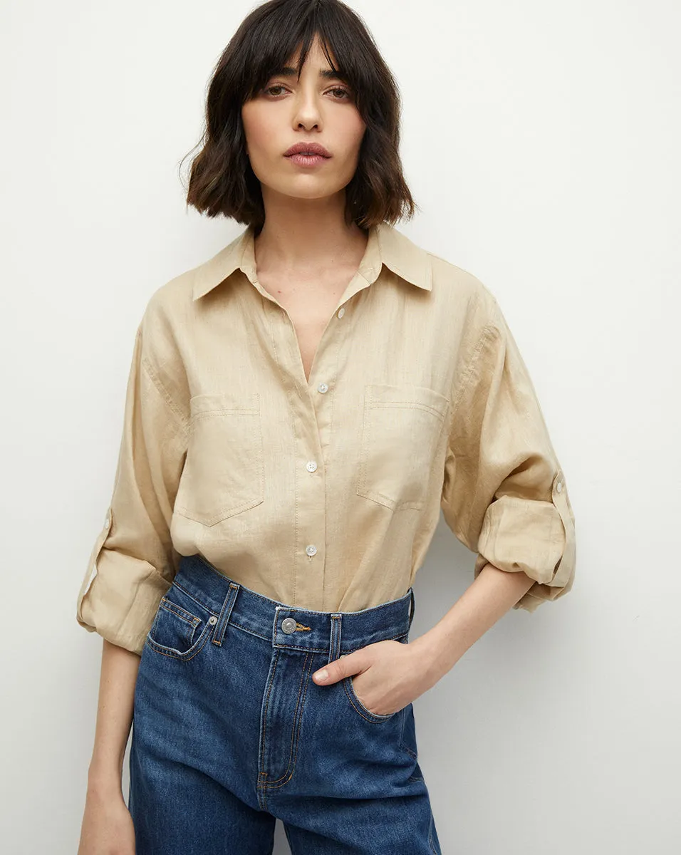 Gil Linen Button-Down Top sold by Veronica Beard