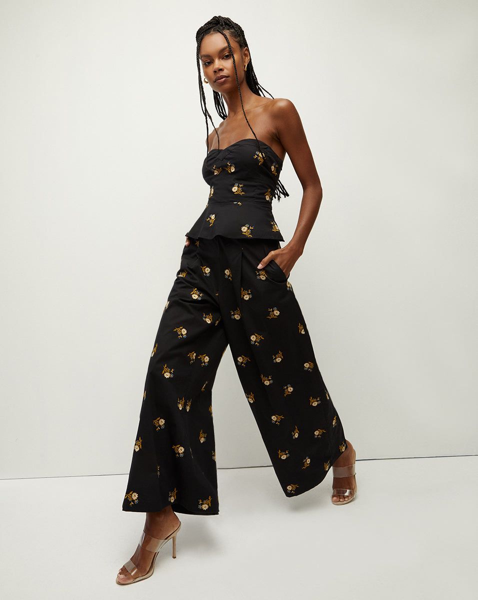 Mazum Floral-Embroidered Wide-Leg Pant sold by Veronica Beard