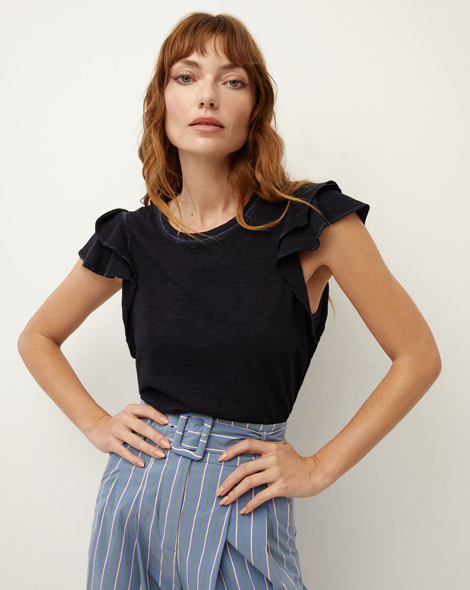 Akeela Ruffled-Shoulder Tee sold by Veronica Beard