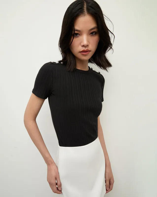 Draya Rhinestone-Button Tee sold by Veronica Beard