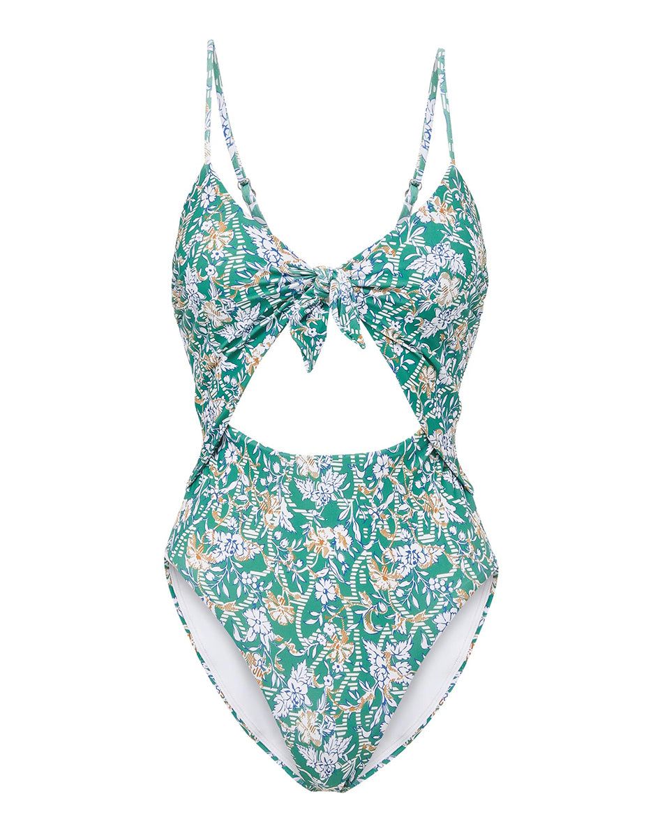 Aniston Floral-Striped Cutout One-Piece Swimsuit sold by Veronica Beard product image thumbnail 4