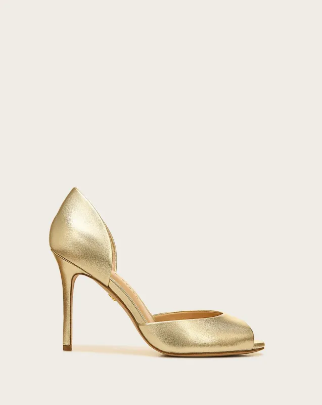 Gadot Peep-Toe Pump | Metallic Leather sold by Veronica Beard