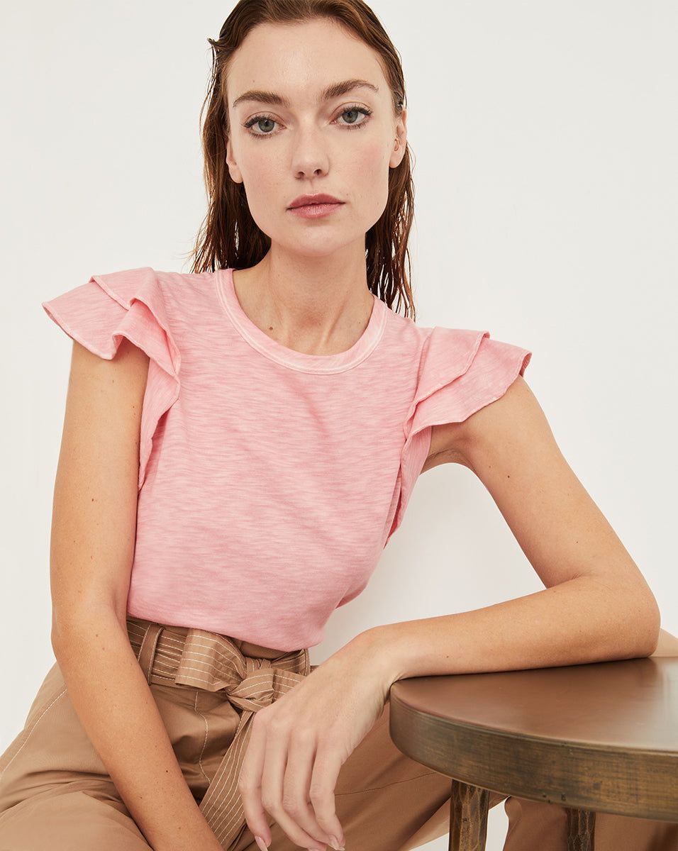 Akeela Ruffled-Shoulder Tee sold by Veronica Beard