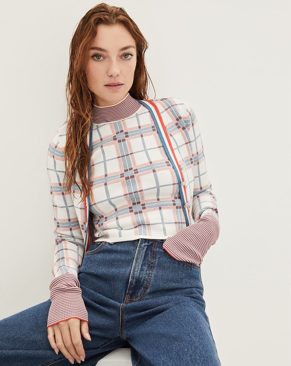 Merle Plaid-Jacquard Cardigan sold by Veronica Beard product image thumbnail 3