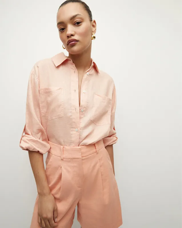 Gil Linen Button-Down Top sold by Veronica Beard