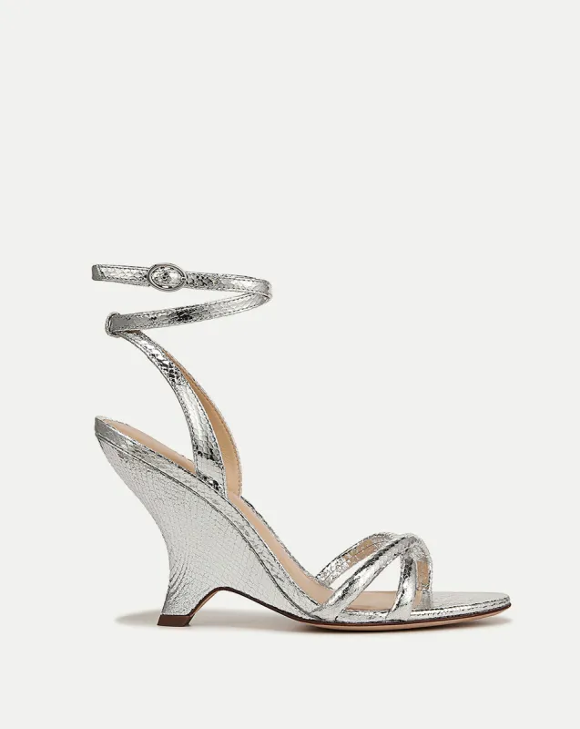 Manuela Metallic Leather Sculpted Wedge Sandal sold by Veronica Beard