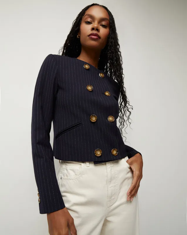 Winslow Pinstriped Collarless Jacket made by Veronica Beard