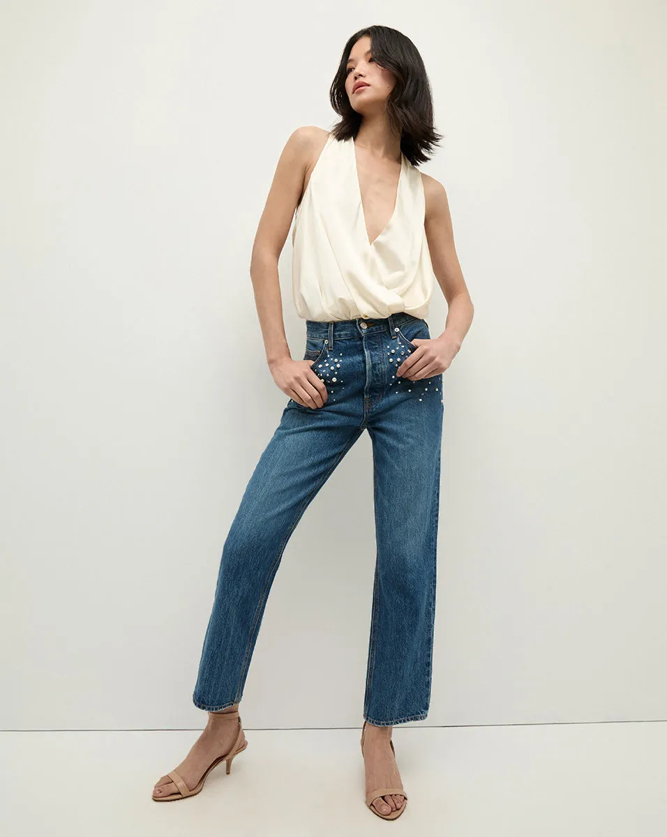 Daniela Embellished Straight-Leg Jean sold by Veronica Beard