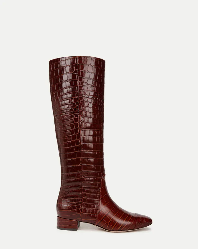Cecile Croc-Embossed Tall Boot | Wide-Calf sold by Veronica Beard