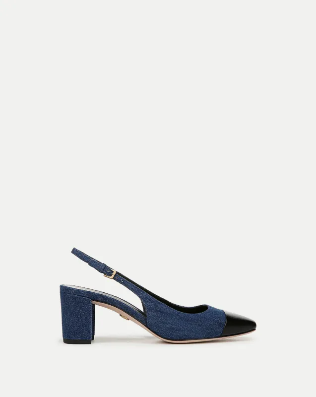 Cecile Denim Cap-Toe Slingback Pump sold by Veronica Beard