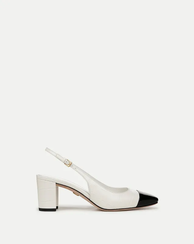 Cecile Croc-Embossed Cap-Toe Slingback Pump sold by Veronica Beard
