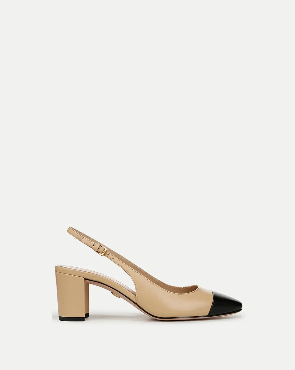 Cecile Leather Cap-Toe Slingback Pump sold by Veronica Beard