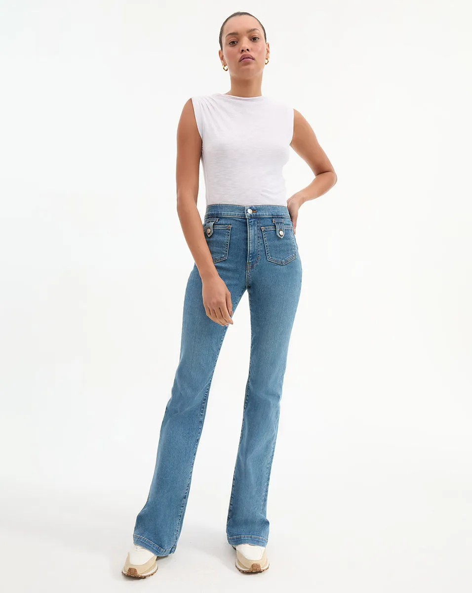 Beverly Patch-Pocket Skinny-Flare Jean sold by Veronica Beard
