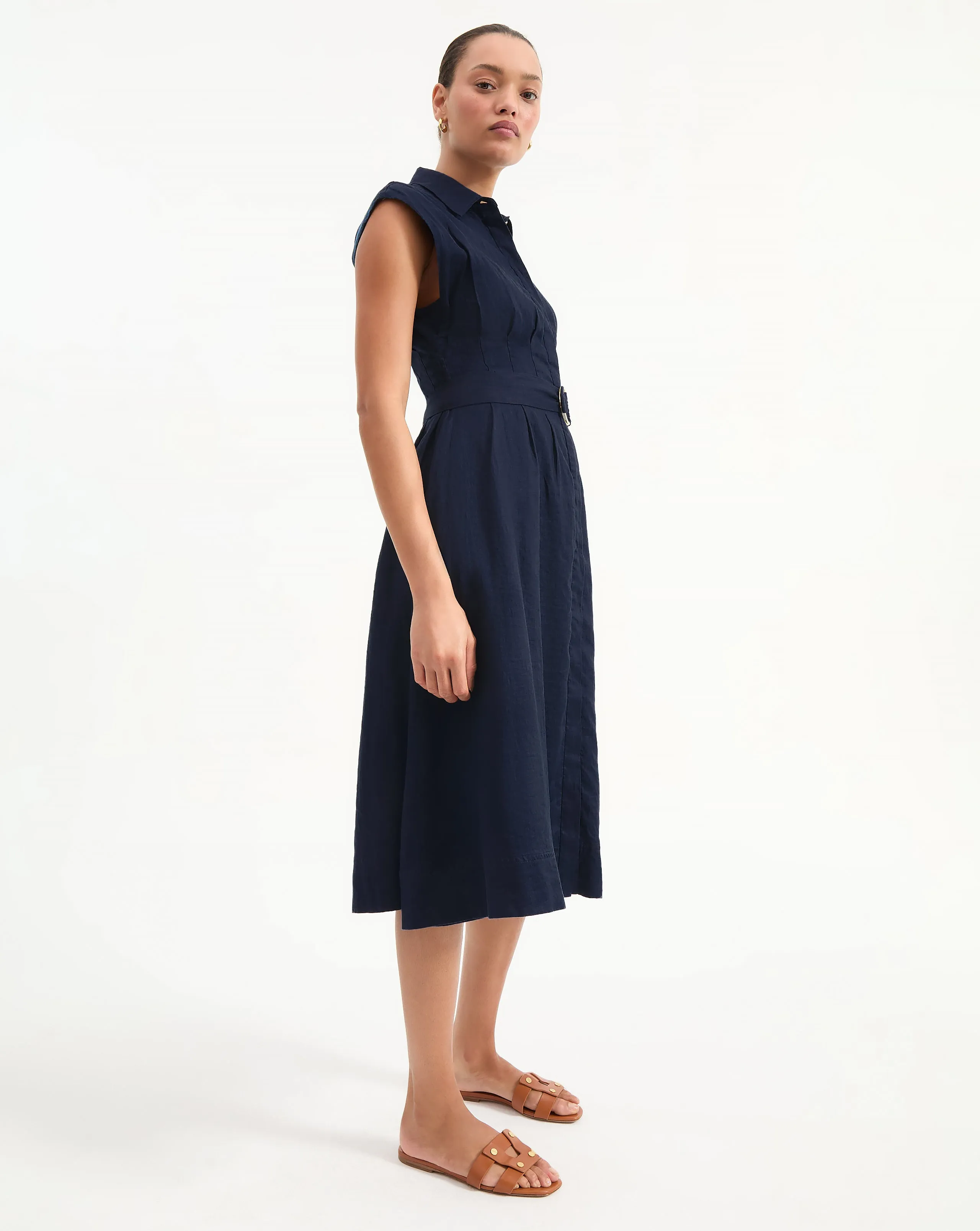 Loreta Belted Linen Dress sold by Veronica Beard product image thumbnail 3