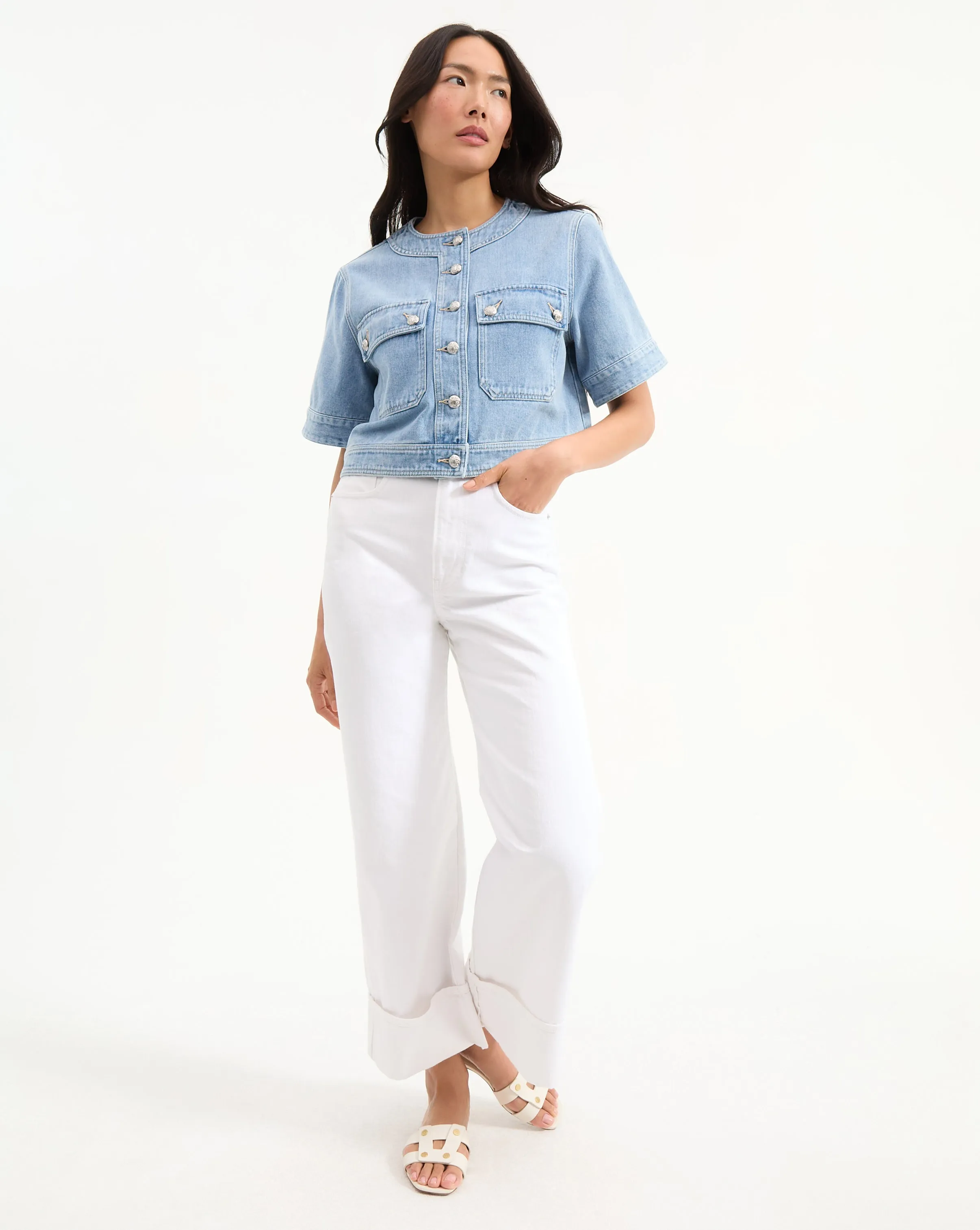 Elias Short Sleeve Denim Jacket sold by Veronica Beard product image thumbnail 2