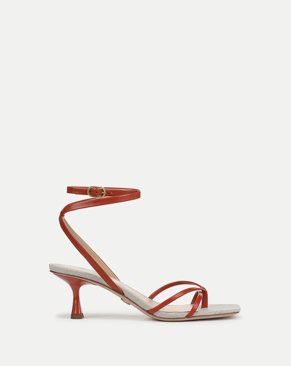 Caterina Leather Ankle-Wrap Sandal sold by Veronica Beard