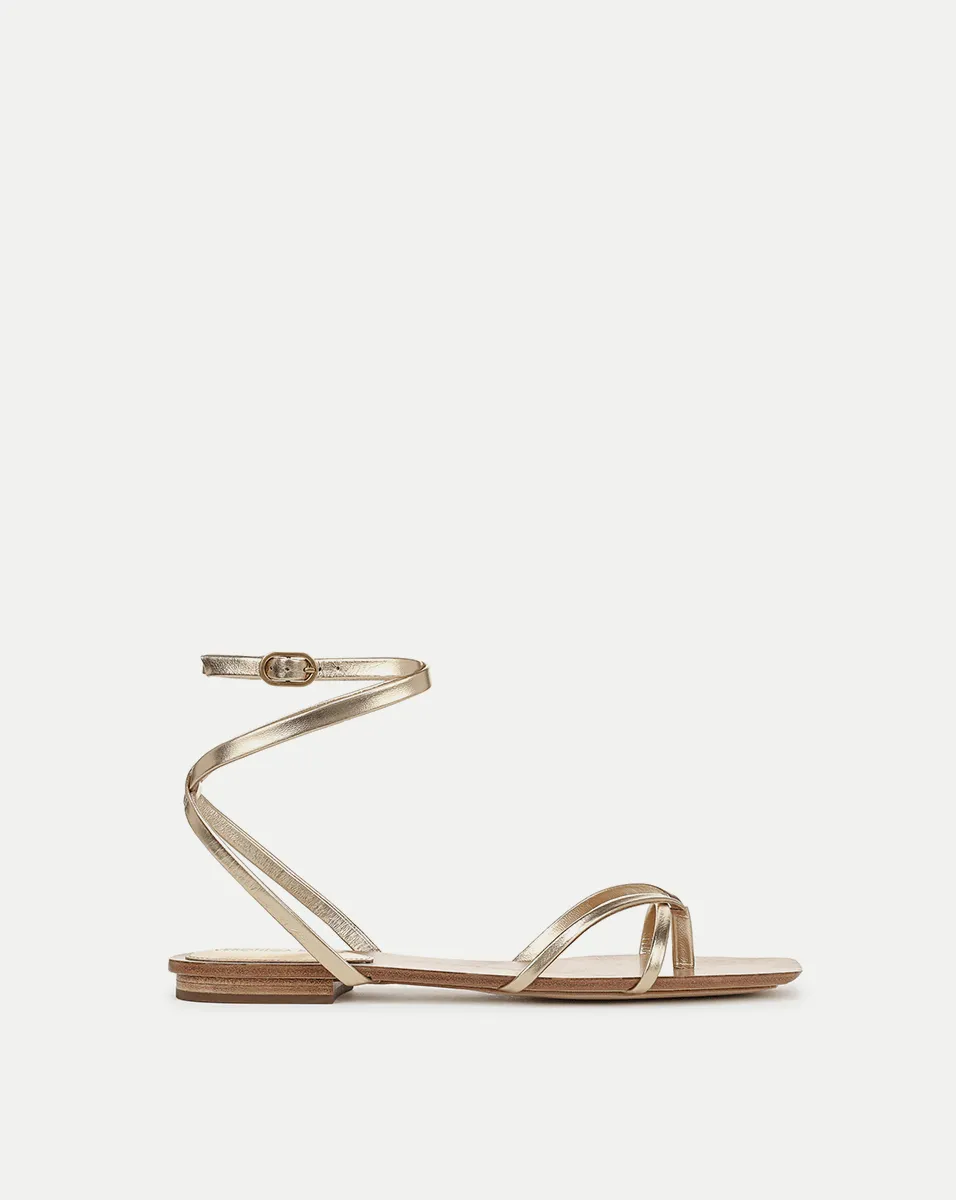 Allegra Metallic Ankle-Wrap Sandal sold by Veronica Beard