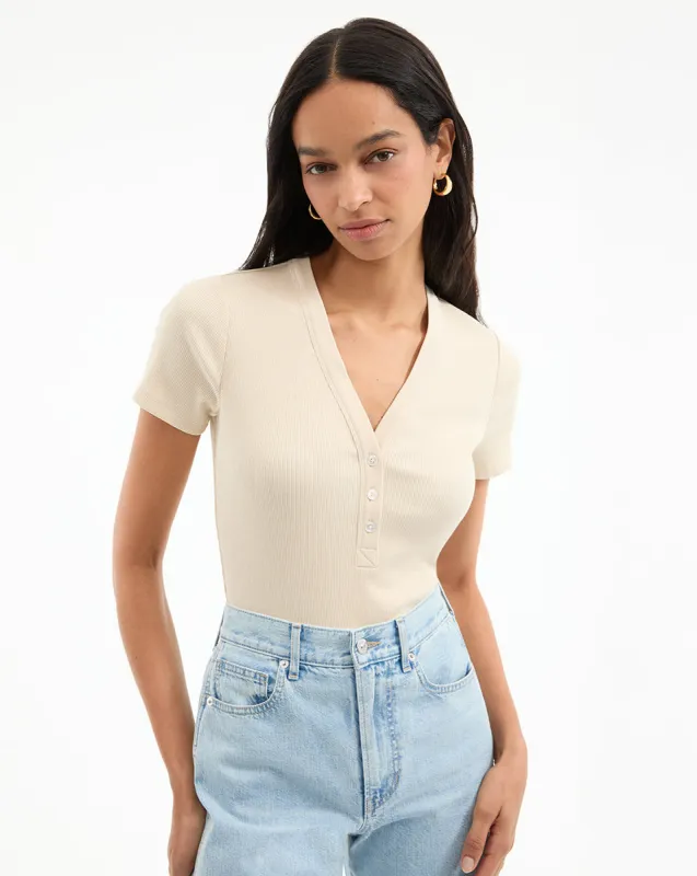 Dekalb Ribbed Henley T-Shirt sold by Veronica Beard