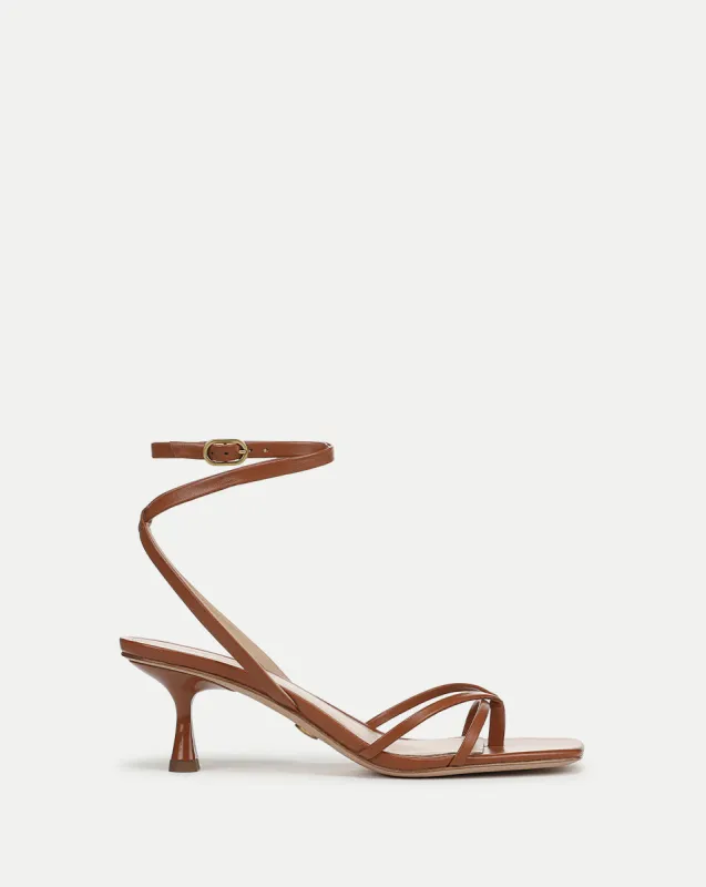 Caterina Leather Ankle-Wrap Sandal sold by Veronica Beard