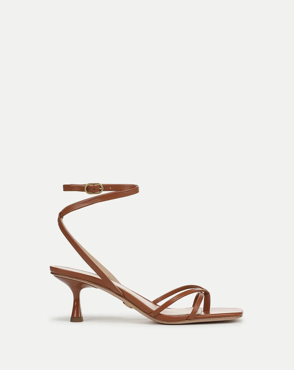 Caterina Leather Ankle-Wrap Sandal sold by Veronica Beard