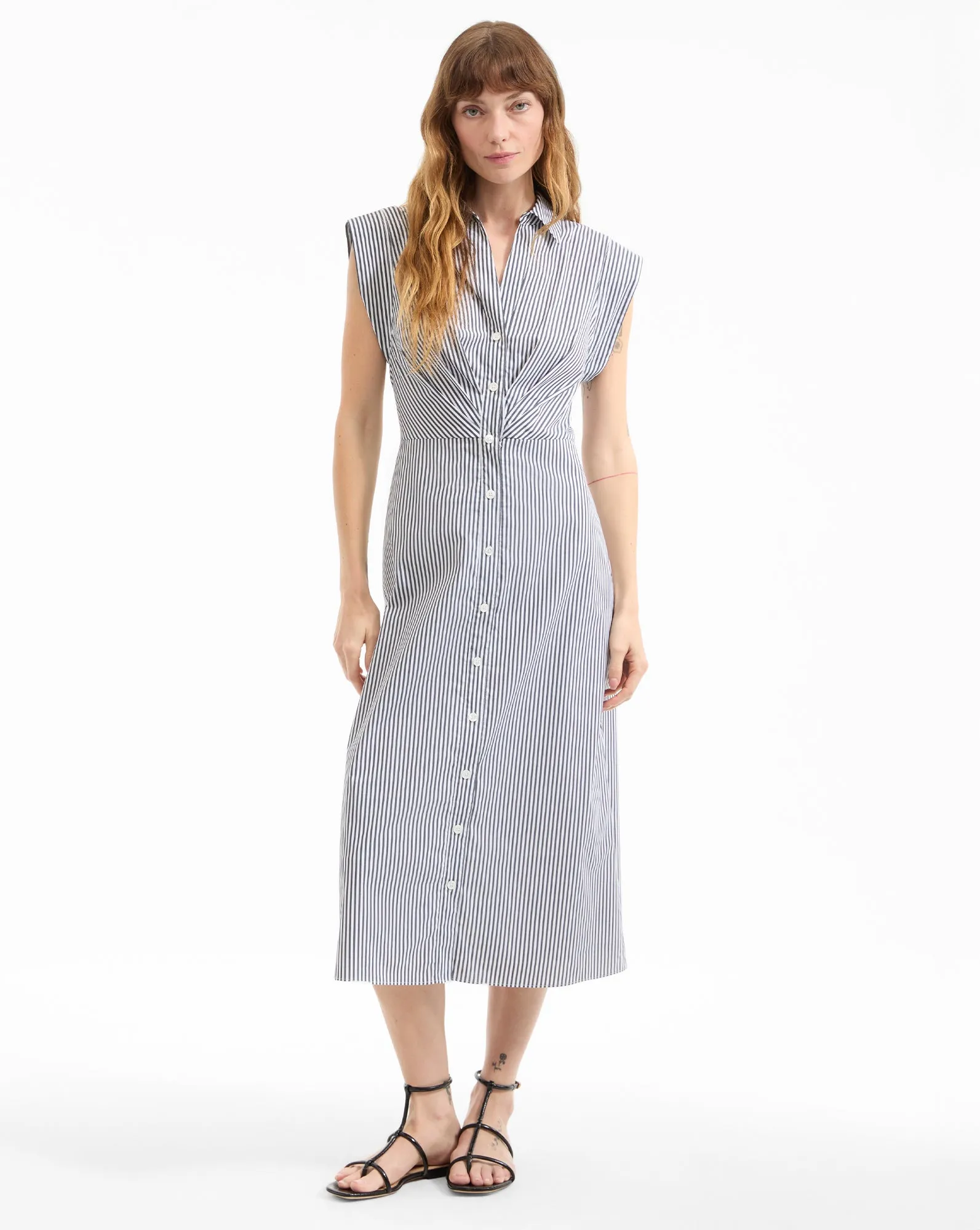 Haydon Striped Midi Shirtdress sold by Veronica Beard