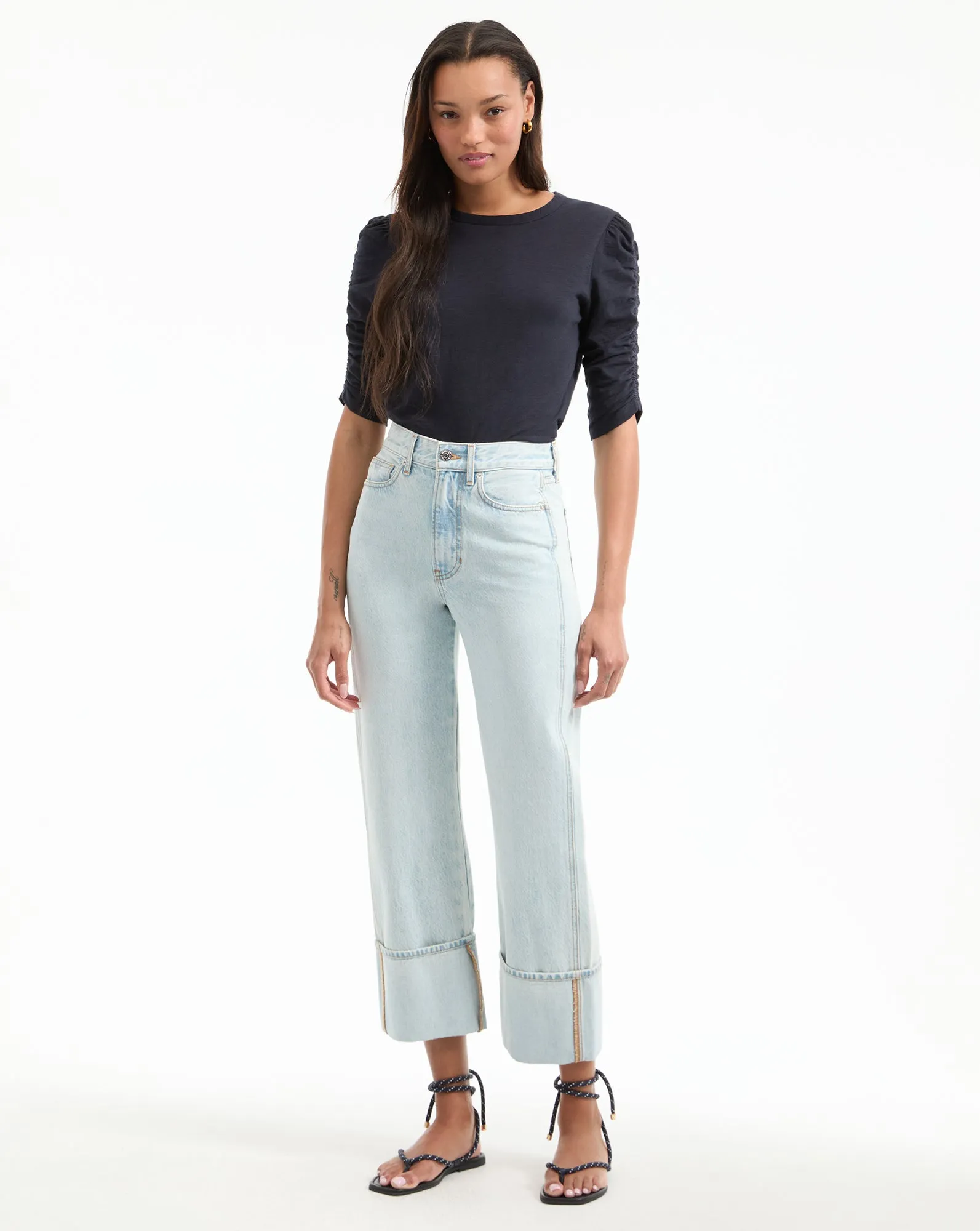 Waldorf Ruched-Sleeve Slub T-Shirt sold by Veronica Beard product image thumbnail 2