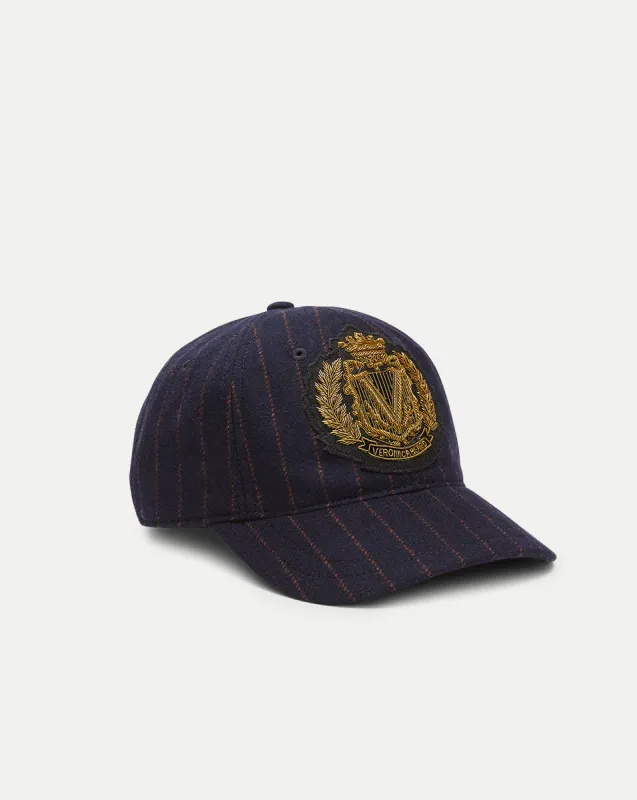 Pinstriped Wool Baseball Cap | Logo Crest sold by Veronica Beard