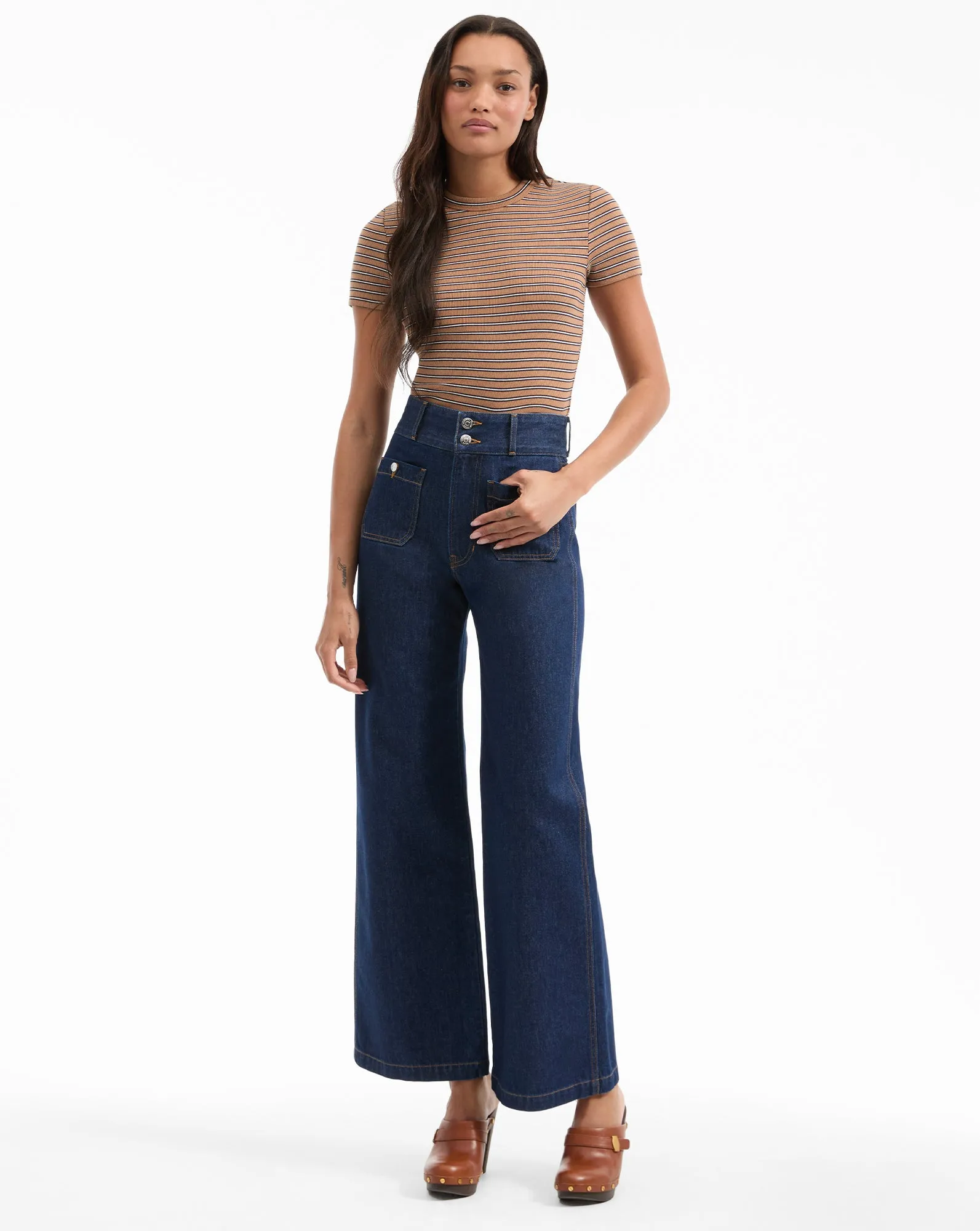 Taylor Patch-Pocket Wide-Leg Jean sold by Veronica Beard