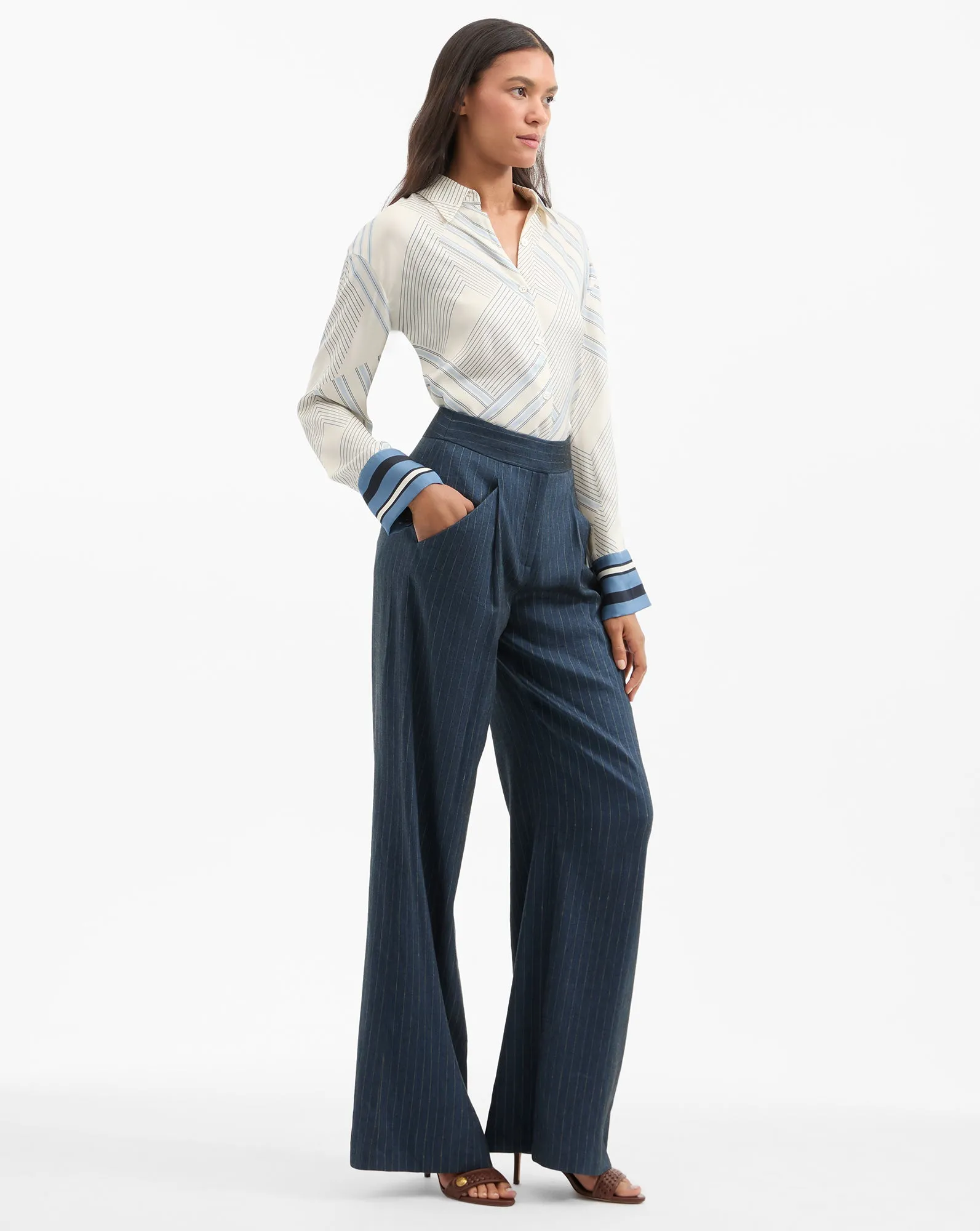 Rimini Wide-Leg Pinstripe Pant sold by Veronica Beard product image thumbnail 3