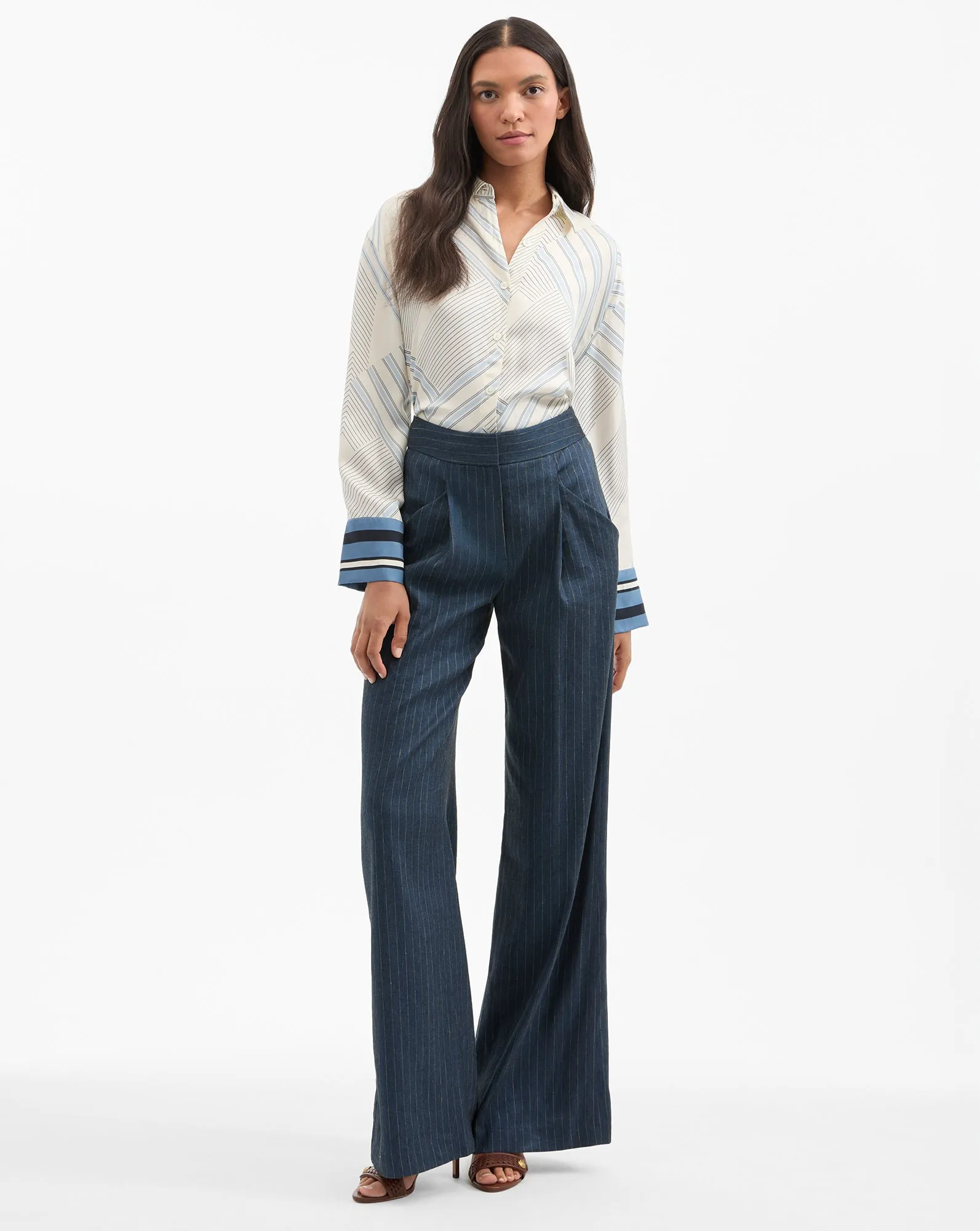 Rimini Wide-Leg Pinstripe Pant sold by Veronica Beard