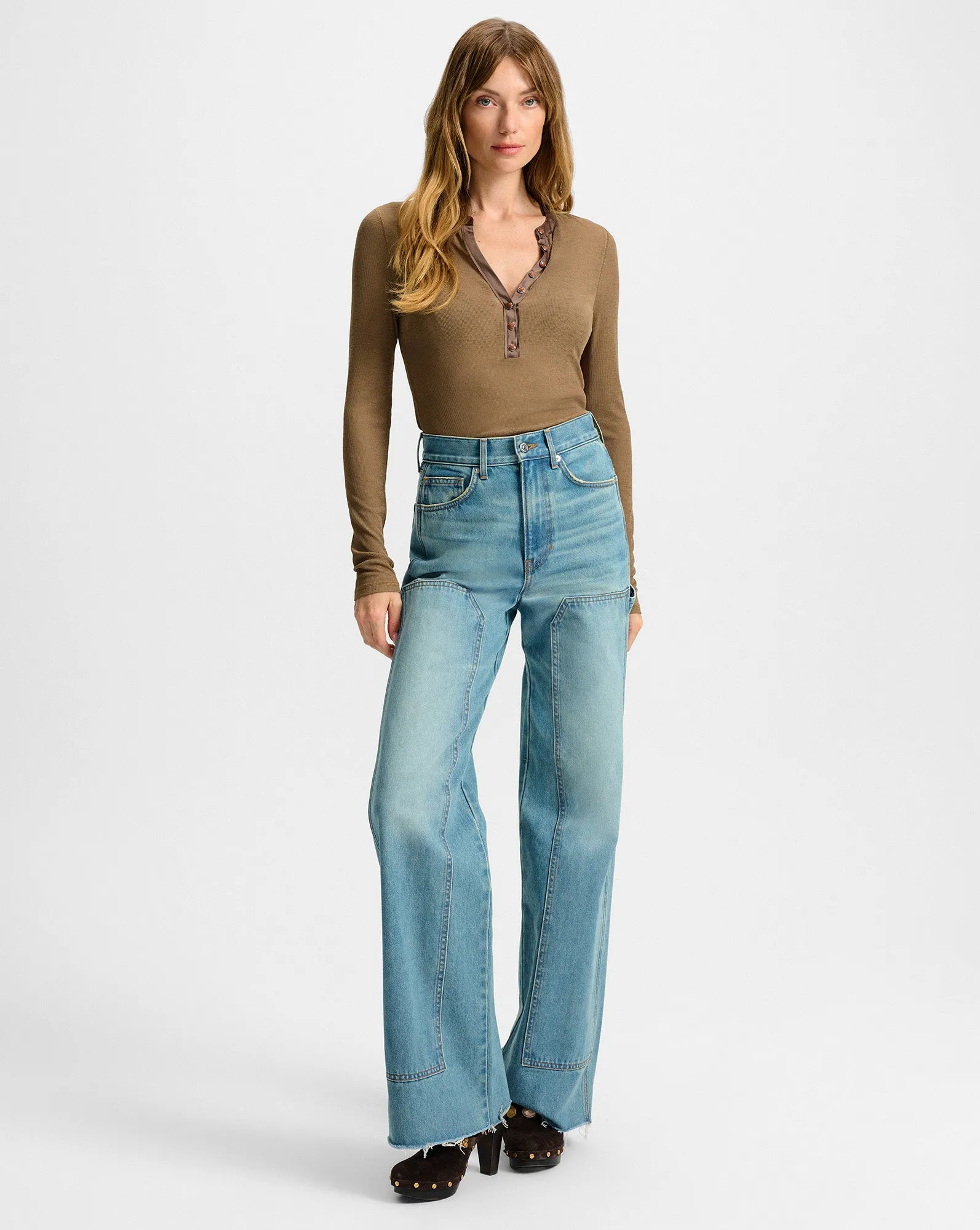 Taylor Wide-Leg Jean with Chaps sold by Veronica Beard