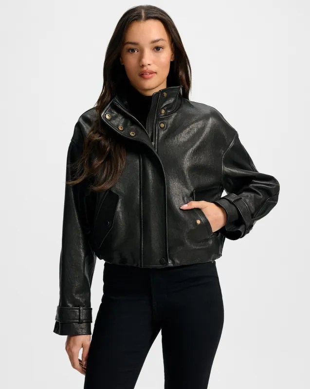 Bateman Cropped Leather Jacket sold by Veronica Beard
