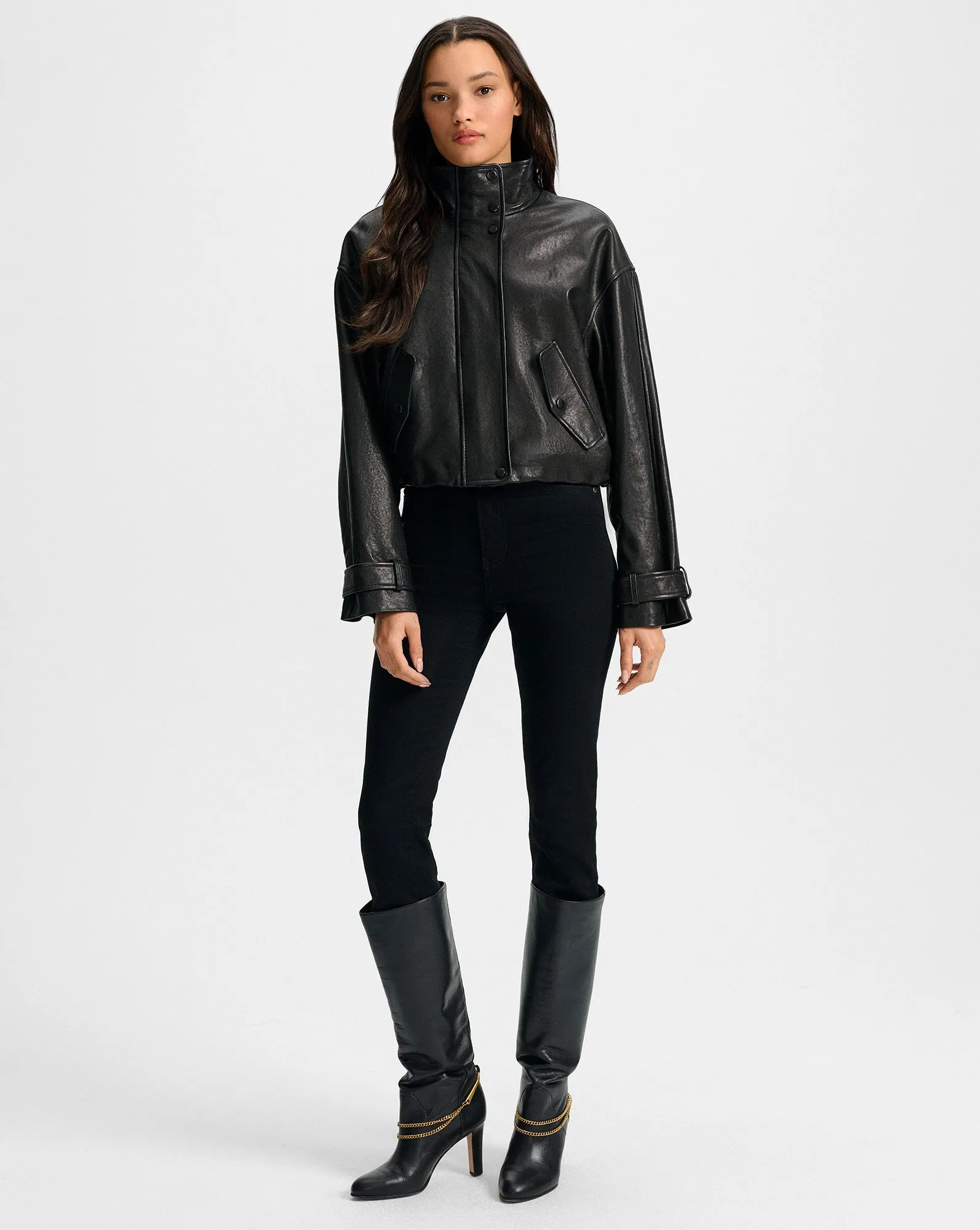 Bateman Cropped Leather Jacket sold by Veronica Beard product image thumbnail 2