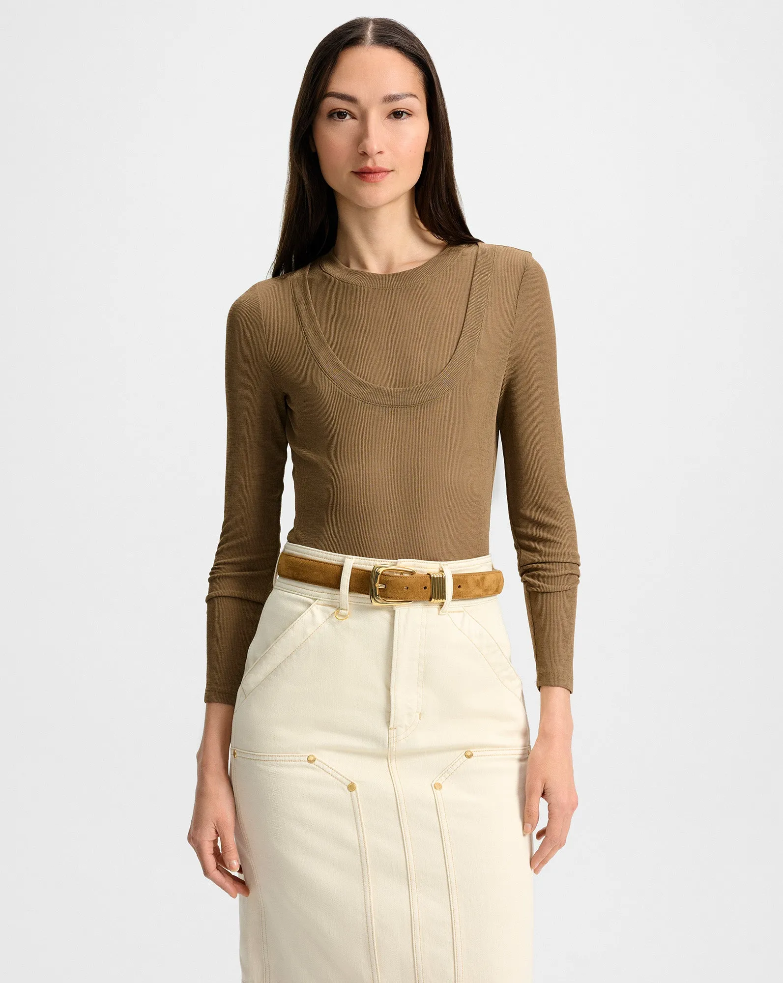 Neita Ribbed Crewneck Top sold by Veronica Beard