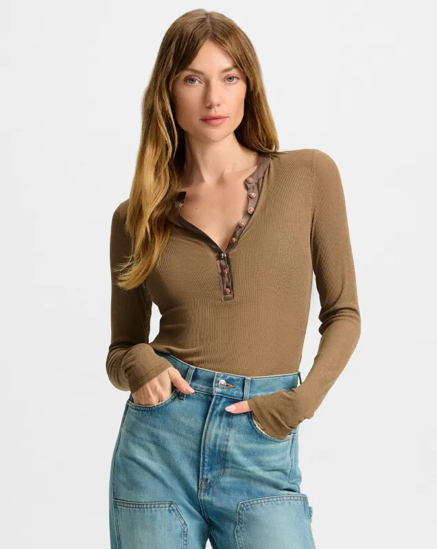 Drexler Ribbed Henley Top sold by Veronica Beard