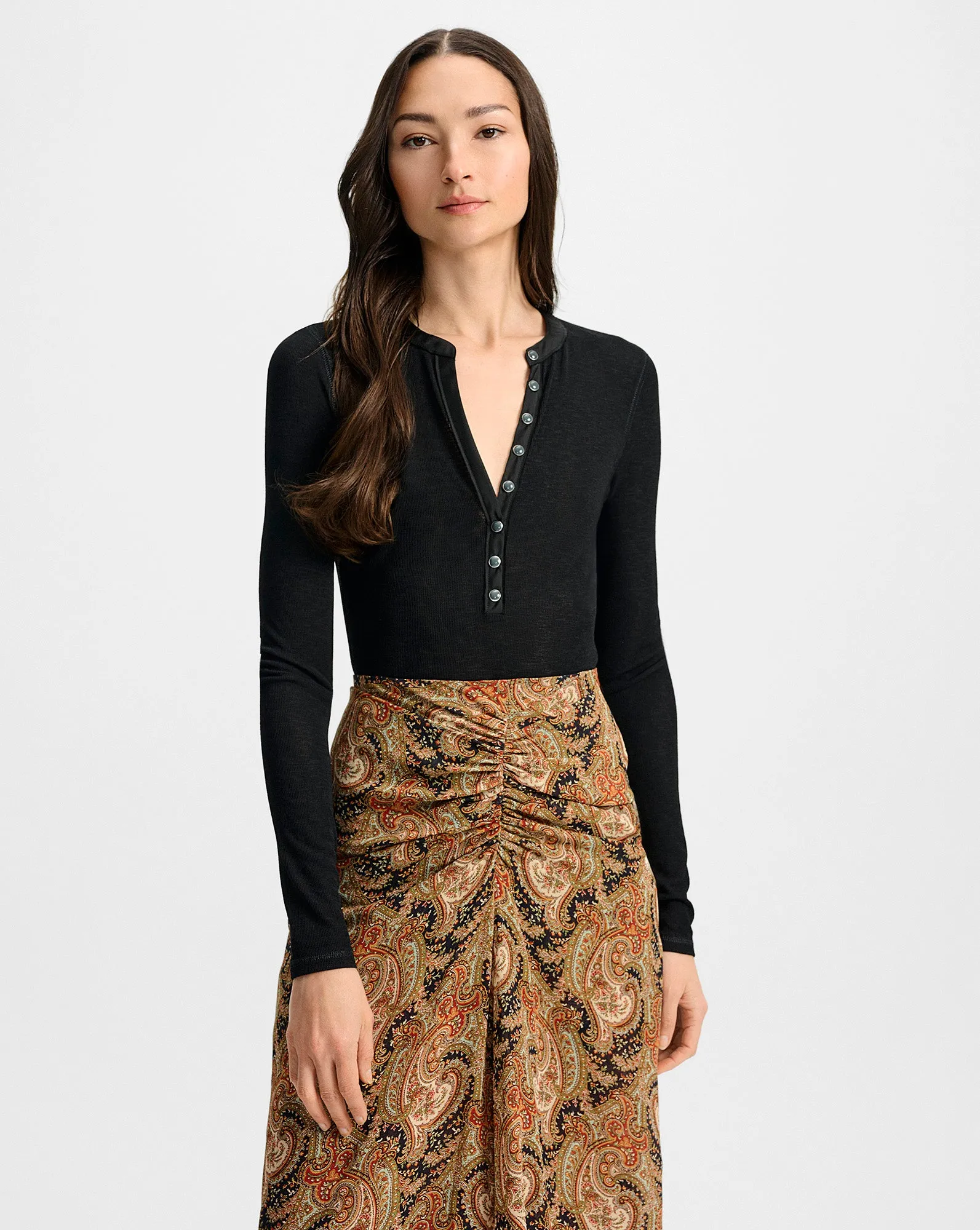 Drexler Ribbed Henley Top sold by Veronica Beard