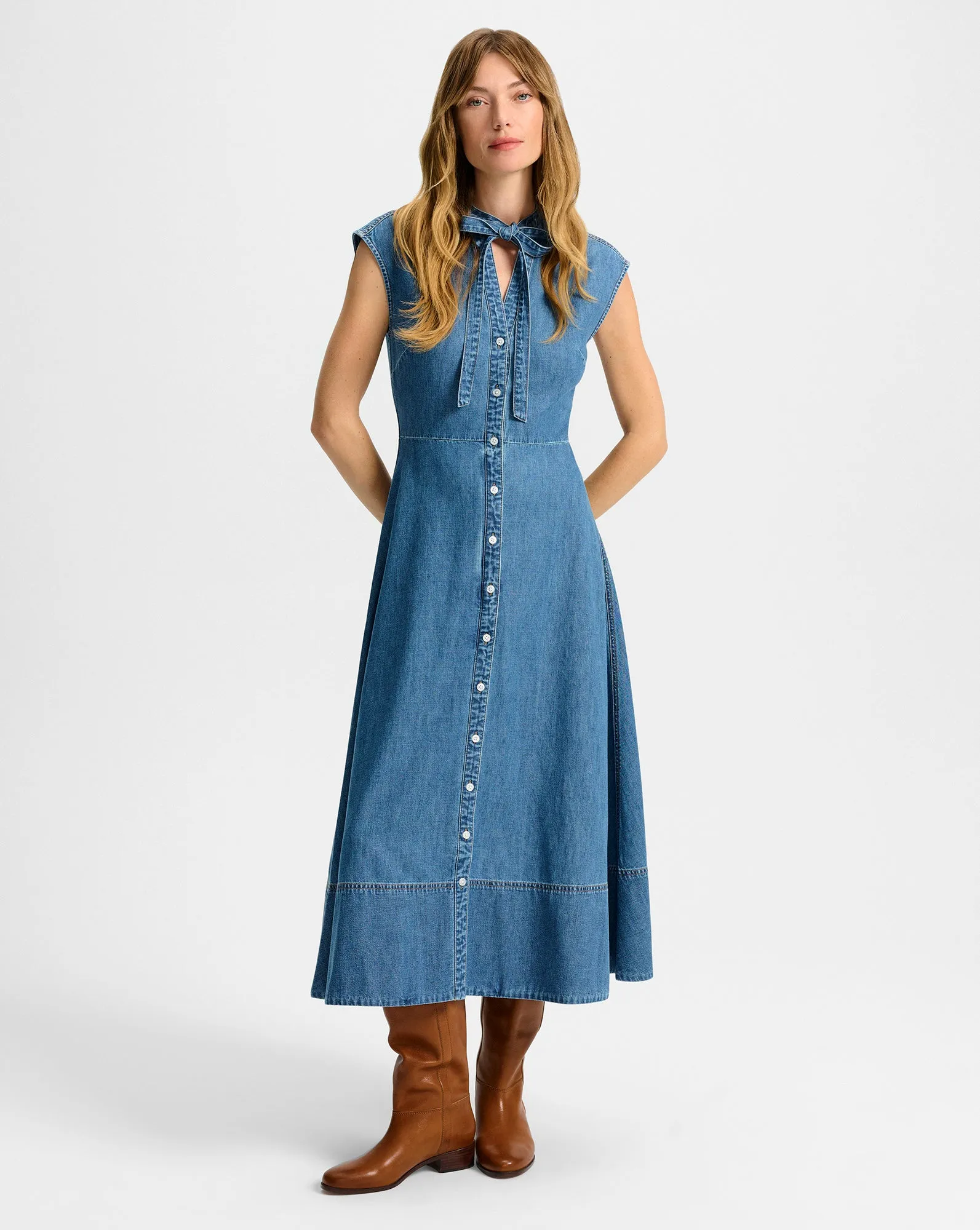 Honora Denim Midi Shirtdress sold by Veronica Beard