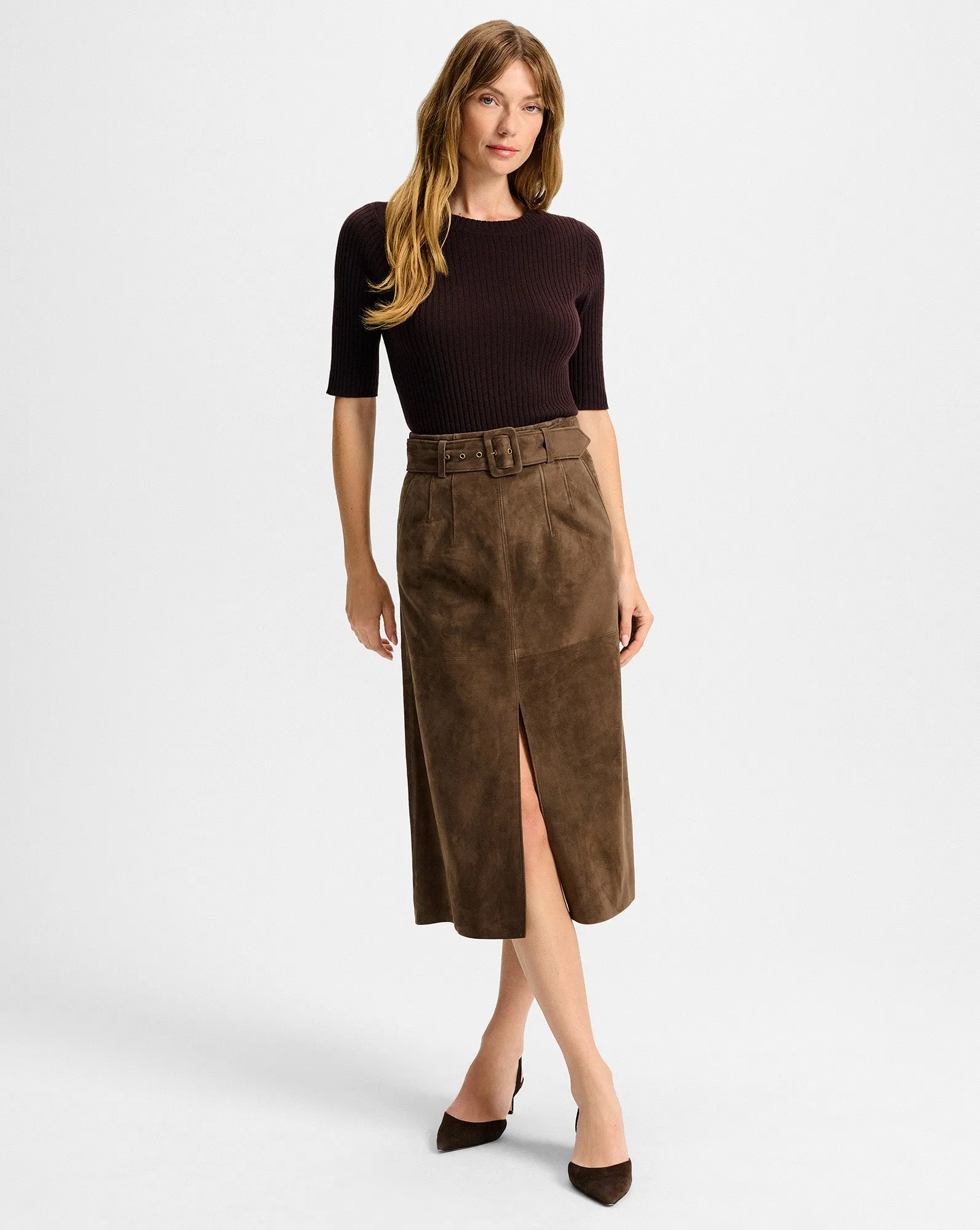 Alexie Suede Midi Skirt sold by Veronica Beard