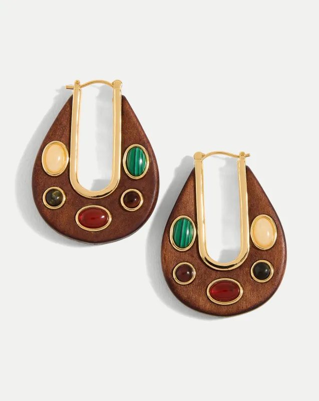 Wood Embellished Drop Hoop sold by Veronica Beard