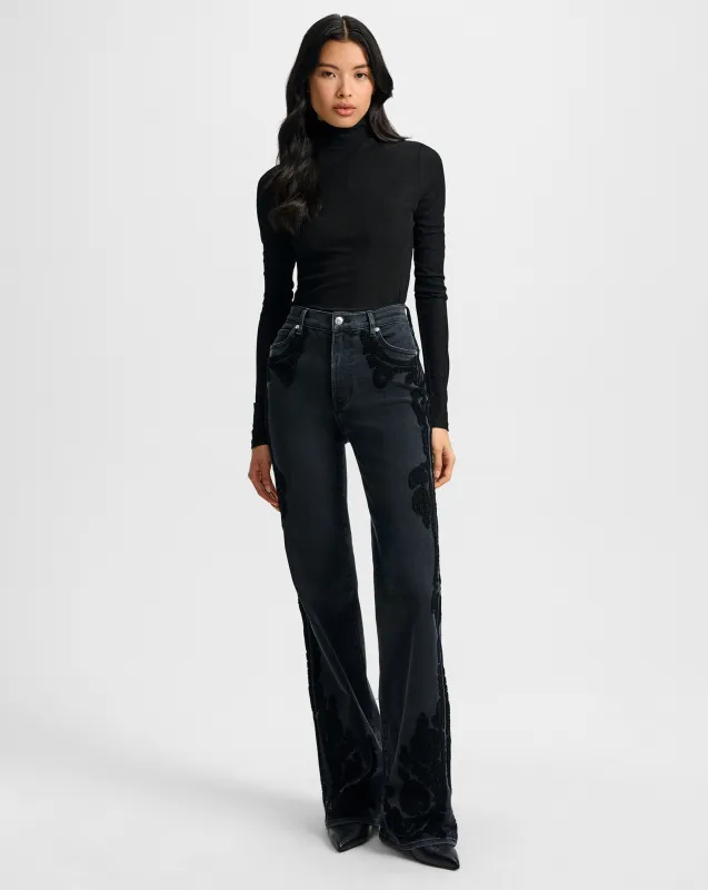 Crosbie Embroidered Slim Wide-Leg Jean sold by Veronica Beard